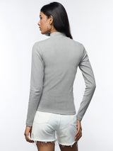 Women's Grey Casual Solid Full Sleeves Top