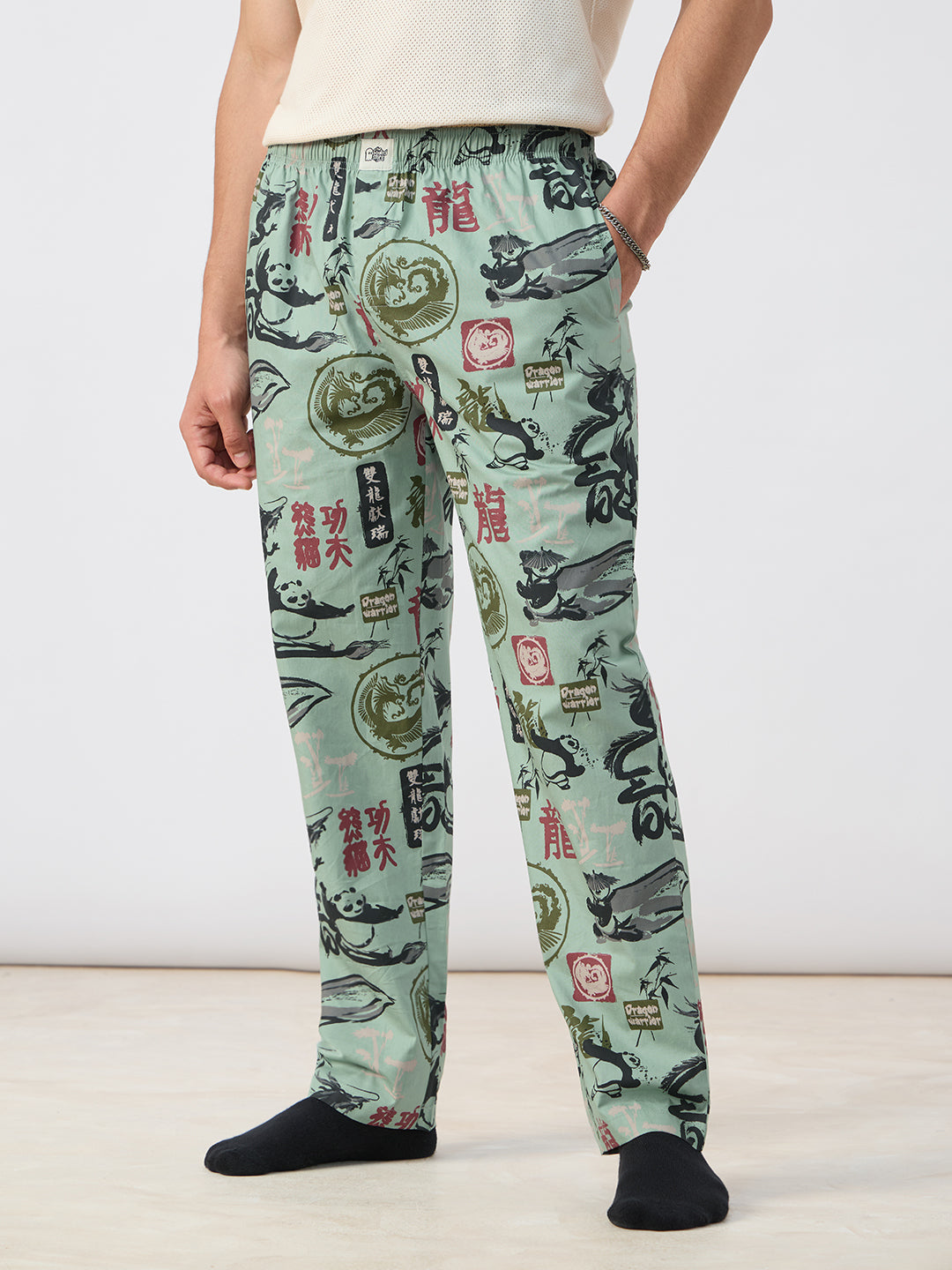 Men's Green Printed Pajamas
