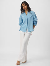 Women's Blue Casual Full Sleeves Boyfriend Shirt