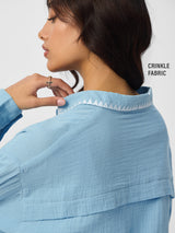 Women's Blue Casual Full Sleeves Boyfriend Shirt