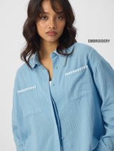 Women's Blue Casual Full Sleeves Boyfriend Shirt