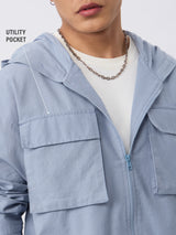 Men's Blue Solid Hooded Neck Oversized Hoodie