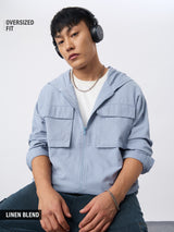Men's Blue Solid Hooded Neck Oversized Hoodie