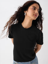 Women's Black Casual Solid Half Sleeves Tshirt