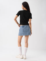 Women's Black Casual Solid Half Sleeves Tshirt