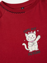 Women's Red Casual Typography Half Sleeves Tshirt