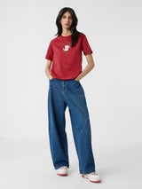 Women's Red Casual Typography Half Sleeves Tshirt