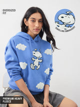 Women's Blue Casual Oversized Fit Embroidered Full Sleeves Hoodie