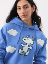 Women's Blue Casual Oversized Fit Embroidered Full Sleeves Hoodie