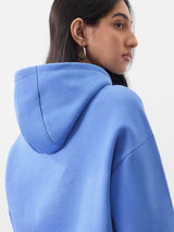 Women's Blue Casual Oversized Fit Embroidered Full Sleeves Hoodie