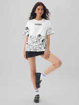 Women's White Casual Graphic Half Sleeves Tshirt