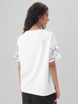 Women's White Casual Graphic Half Sleeves Tshirt