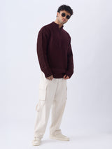 Men's Maroon Solid Round Neck Oversized Pullovers