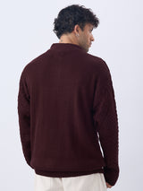 Men's Maroon Solid Round Neck Oversized Pullovers