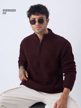 Men's Maroon Solid Round Neck Oversized Pullovers