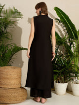 Women's Black Embroidered A-Line Kurta Palazzos Set