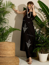 Women's Black Embroidered A-Line Kurta Palazzos Set