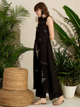 Women's Black Embroidered A-Line Kurta Palazzos Set