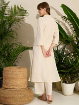 Women's Off White Embroidered Straight Kurta Trouser Set