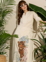 Women's Off White Embroidered Straight Kurta Trouser Set