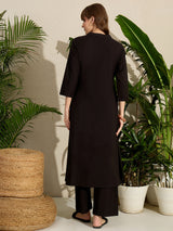 Women's Black Embroidered A-Line Kurta Palazzo Set