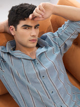 Men's Blue Casual Striped Full Sleeves Shirt