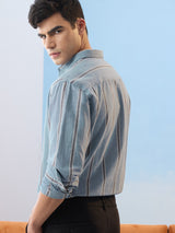 Men's Blue Casual Striped Full Sleeves Shirt
