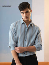 Men's Blue Casual Striped Full Sleeves Shirt