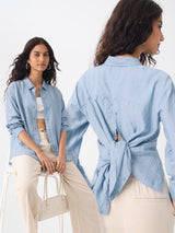 Women's Blue Casual Regular Fit Solid Full Sleeves Shirt