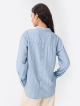 Women's Blue Casual Regular Fit Solid Full Sleeves Shirt