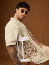 Men's Beige Casual Graphic Half Sleeves Shirt