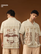 Men's Beige Casual Graphic Half Sleeves Shirt