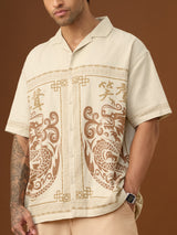 Men's Beige Casual Graphic Half Sleeves Shirt