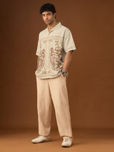 Men's Beige Casual Graphic Half Sleeves Shirt