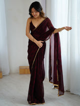 Women's Chiffon Maroon Embellished Designer Saree with Blouse Piece