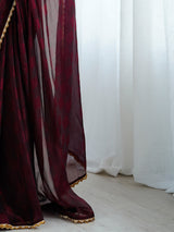 Women's Chiffon Maroon Embellished Designer Saree with Blouse Piece