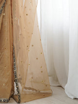 Women's Net Beige Embellished Designer Saree with Blouse Piece