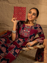 Women's Pink Printed Straight Kurta Trouser With Dupatta set