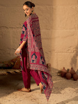 Women's Pink Printed Straight Kurta Trouser With Dupatta set