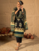 Women's Black Printed Straight Kurta Trouser With Dupatta Set