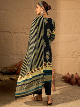 Women's Black Printed Straight Kurta Trouser With Dupatta Set