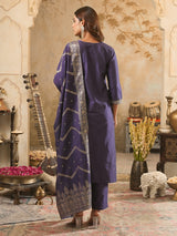 Women's Purple Embroidered Straight Kurta Trouser With Dupatta Set