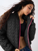 Women's Black Casual Regular Fit Solid Full Sleeves Puffer Jacket