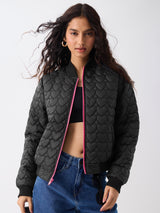 Women's Black Casual Regular Fit Solid Full Sleeves Puffer Jacket