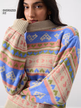 Women's Multicolor Casual Oversized Fit Printed Full Sleeves Sweater