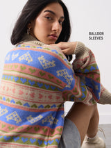 Women's Multicolor Casual Oversized Fit Printed Full Sleeves Sweater