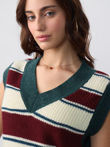 Women's Multicolor Casual Regular Fit Striped Sleeveless Sweater