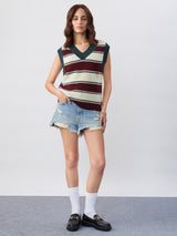 Women's Multicolor Casual Regular Fit Striped Sleeveless Sweater