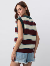 Women's Multicolor Casual Regular Fit Striped Sleeveless Sweater