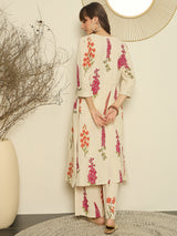 Women's White Printed A-Line Kurta Palazzos Set